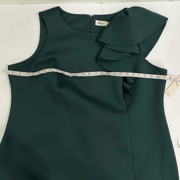 NWT ELIZA J Asymmetric Draped Ruffle Scuba Sheath Dress in Hunter Green Size 24w - Picture 5 of 13